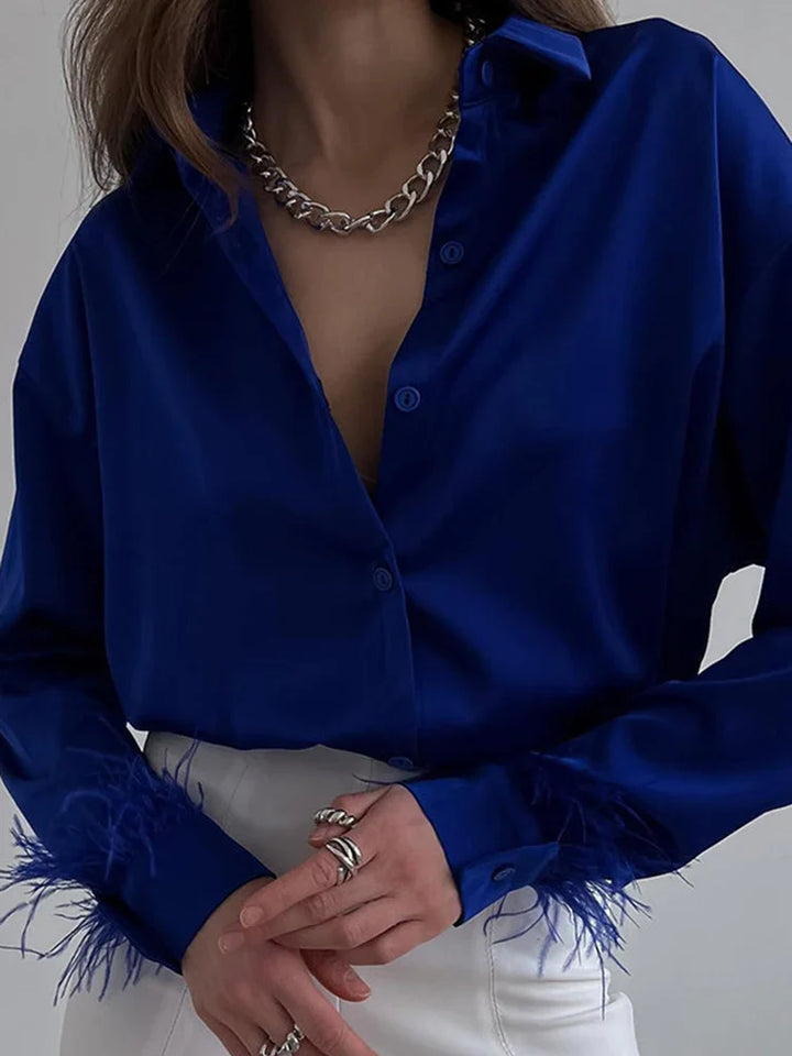 Satin Shirt with Feather Decoration - Mel