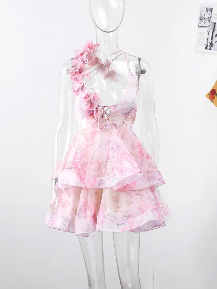 3D Floral Ruffled Mini Dress - Isabella