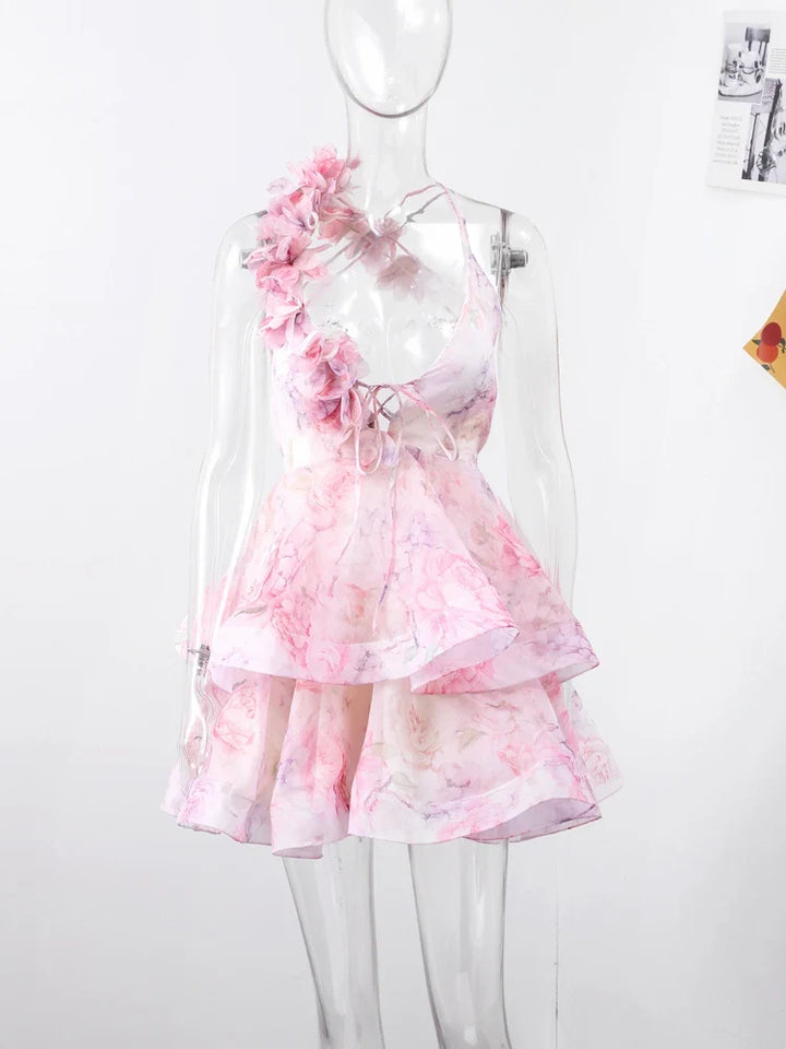 3D Floral Ruffled Mini Dress - Isabella
