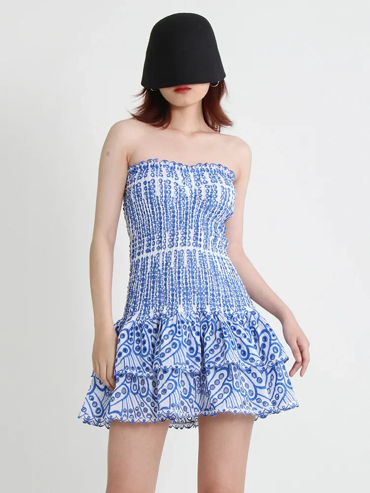 Strapless Mini Dress with Ruching and Ruffle - Diane