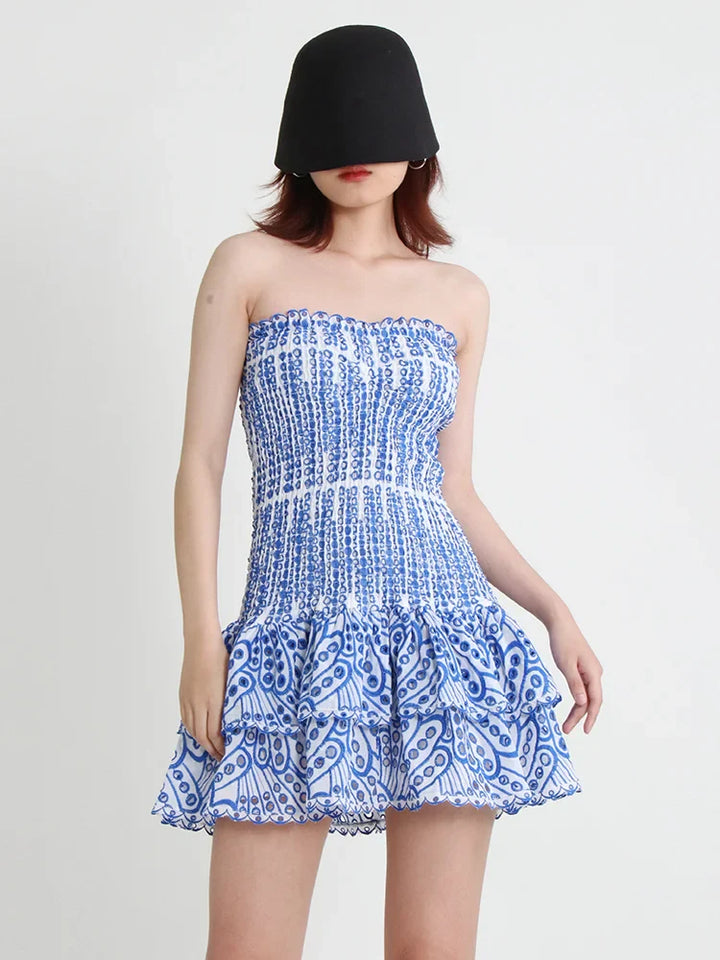 Strapless Mini Dress with Ruching and Ruffle - Diane