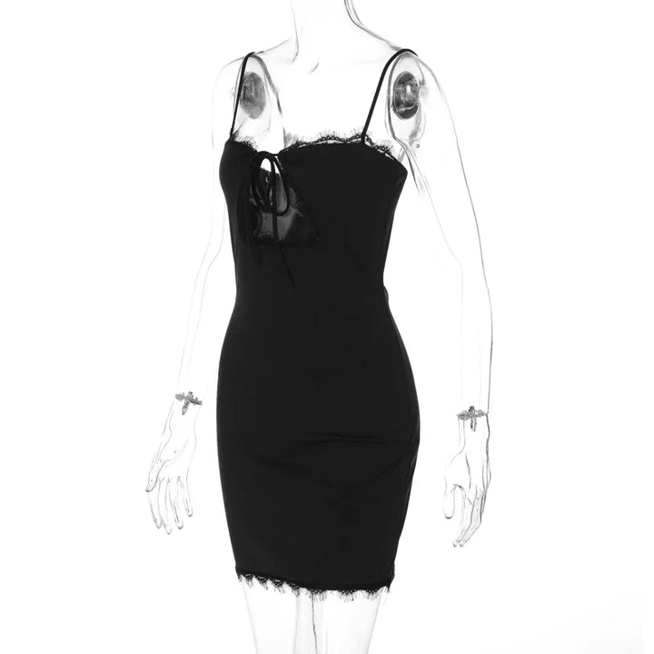 Mini dress decorated with lace and chest tie - Mila