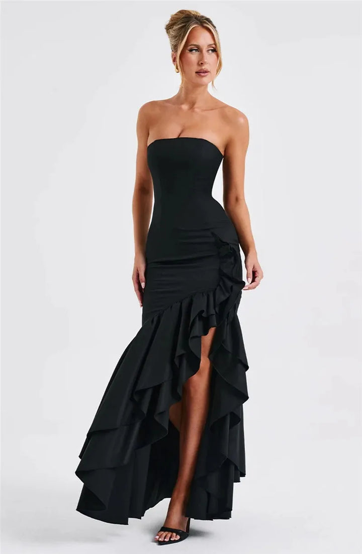Maxi strapless ruffled dress with slit design - Rita