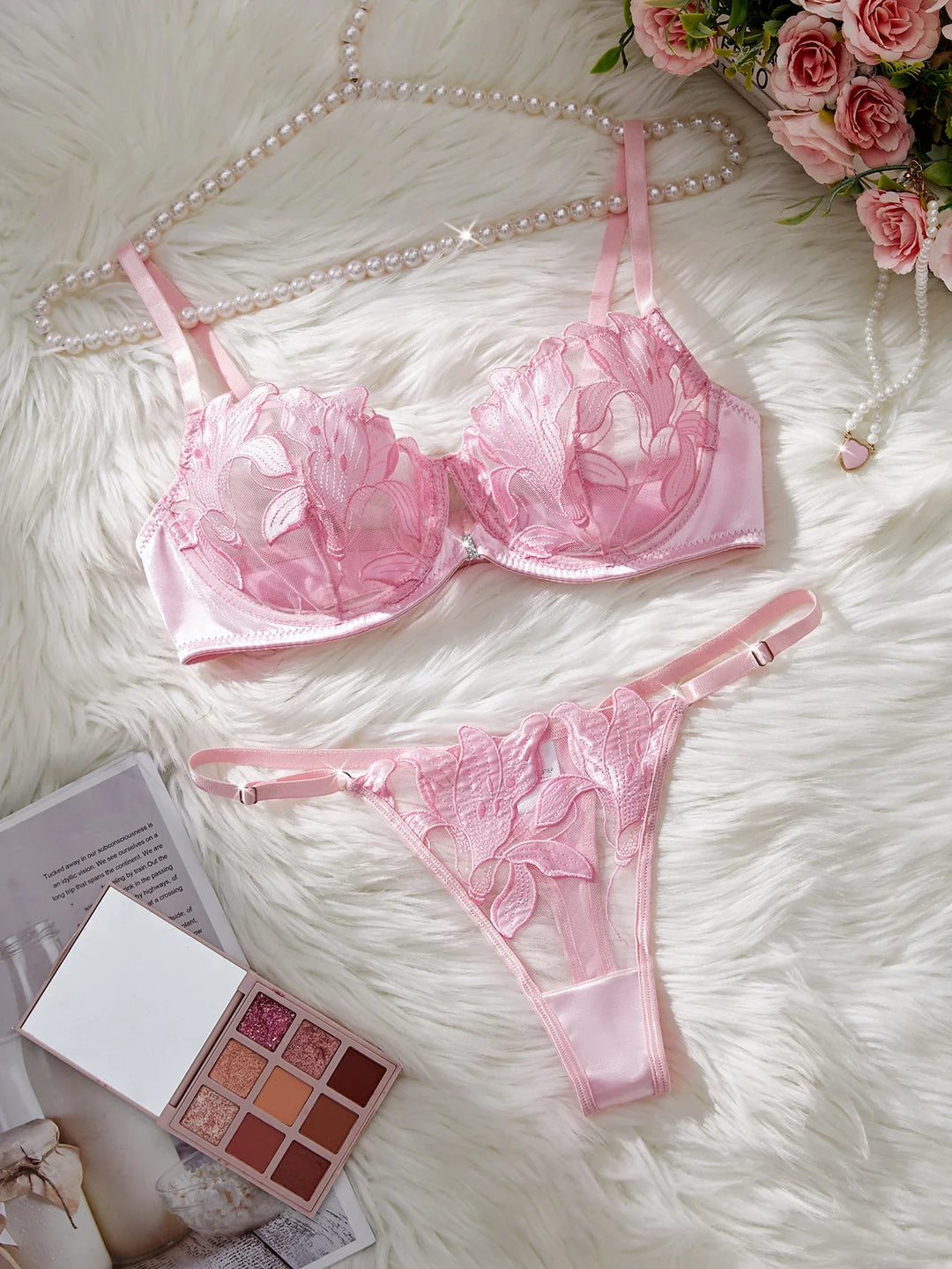 Sheer Set with Leaf Embroidery - Molly