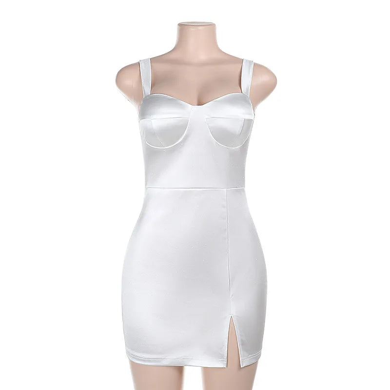 Mini Satin Dress with Slit Detail - Ant