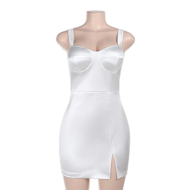 Mini Satin Dress with Slit Detail - Ant