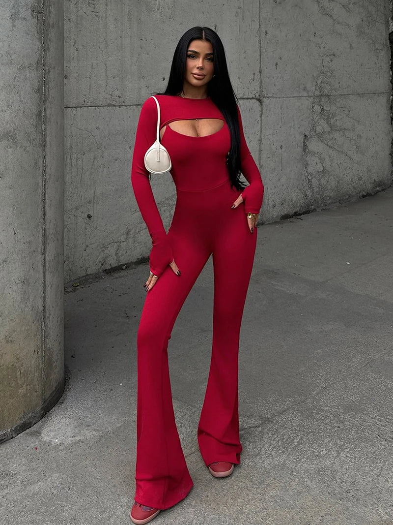 Pedal Pusher Jumpsuit with Shaping Fabric and Overlay Design - Vini