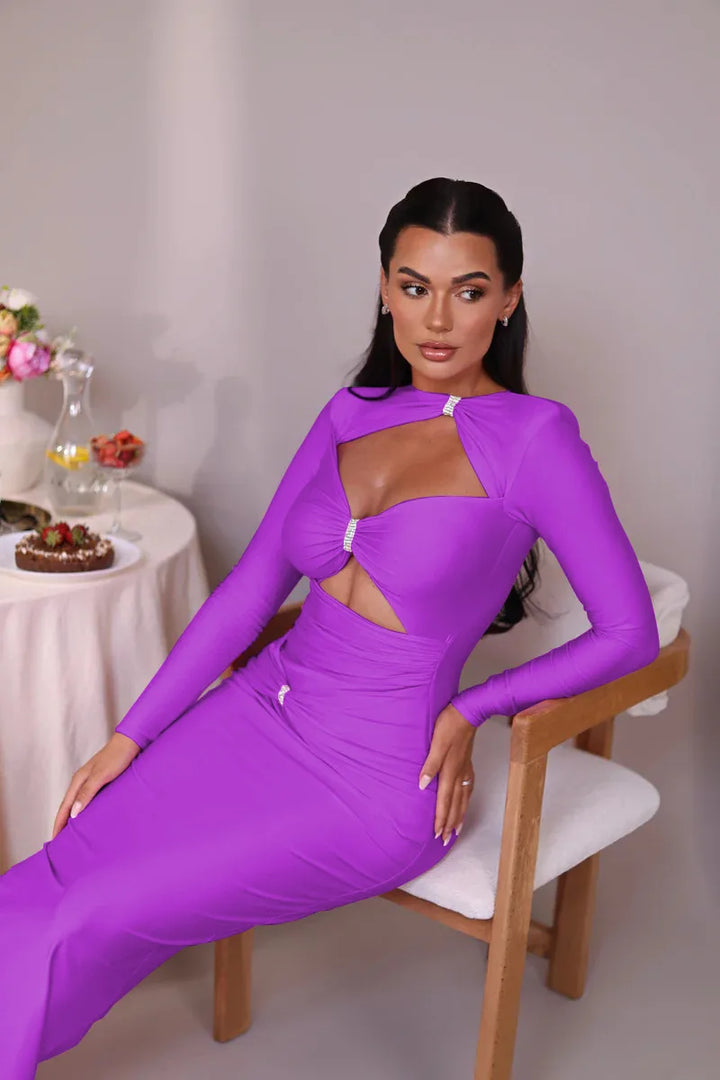 Elegant maxi shaping fabric dress with cutouts and sequins - Kesem