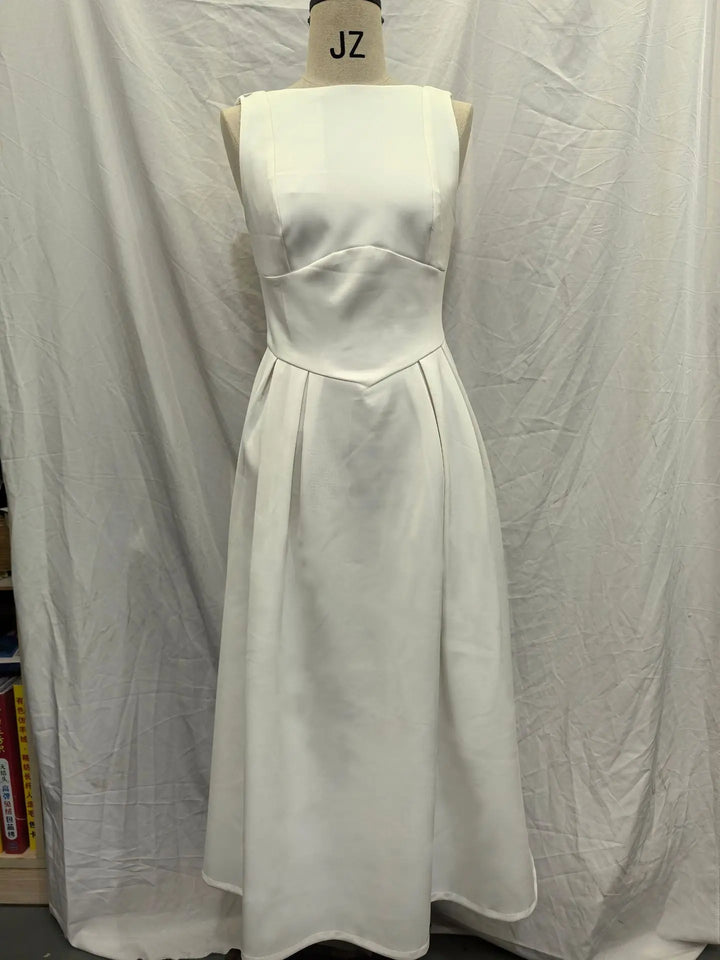 Classic midi A-line dress with open back - Alaya