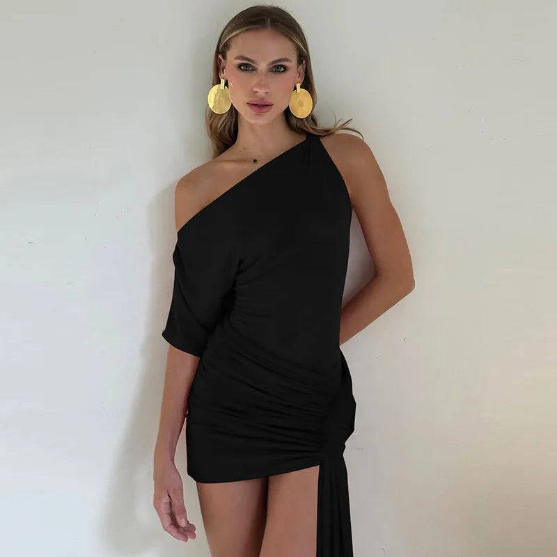 Mini dress with asymmetric design and train decoration - Nina