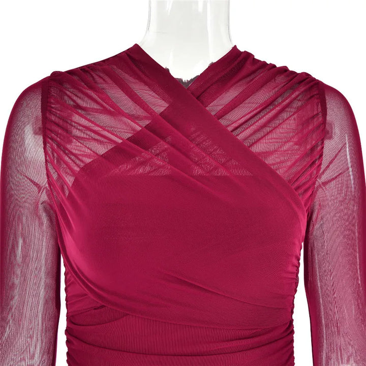 Fitted ruched mini dress with mesh design - Eddie