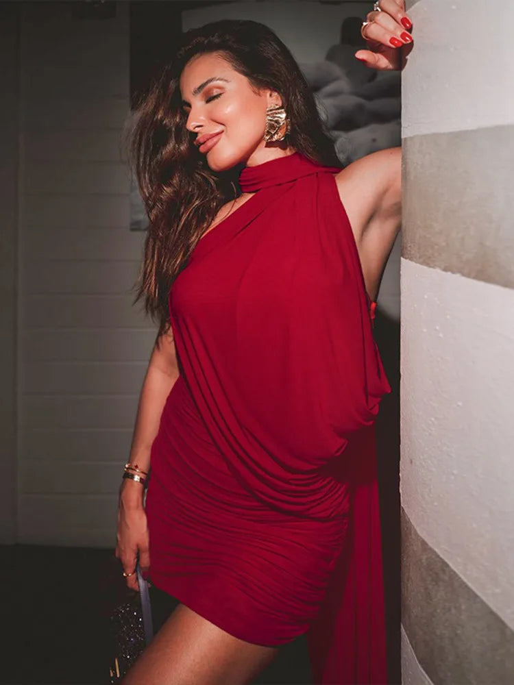 Mini Dress with Pleats and Scarf Detail - Kala
