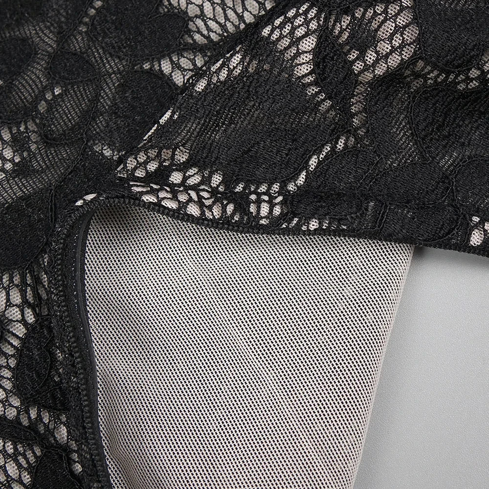 Maxi Dress with Ruching, Collar Cut, Opaque Lace Design, and Open Back - Elliana