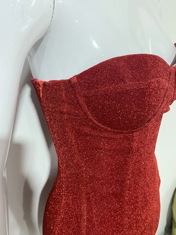 Strapless mini dress with sequins and back ties for slimming and fitting - Tohar