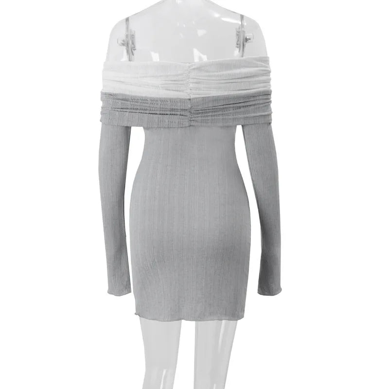 Knitted mini dress with off-shoulder ruching and bell sleeves - Belle