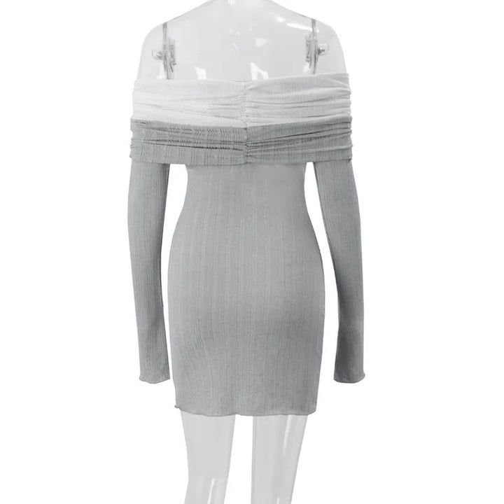 Knitted mini dress with off-shoulder ruching and bell sleeves - Belle