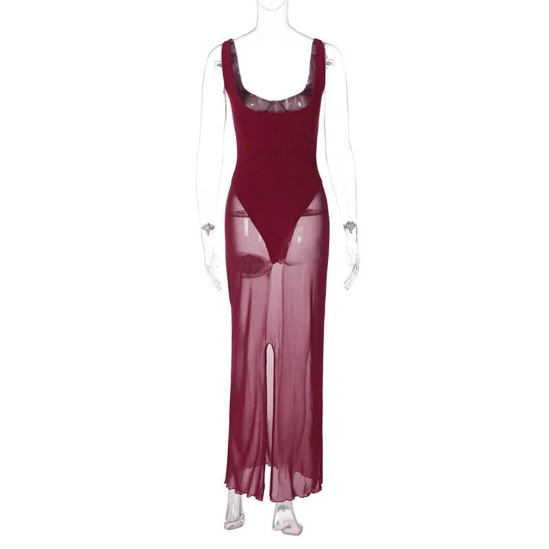 Maxi dress with bodysuit and chiffon design - Kai