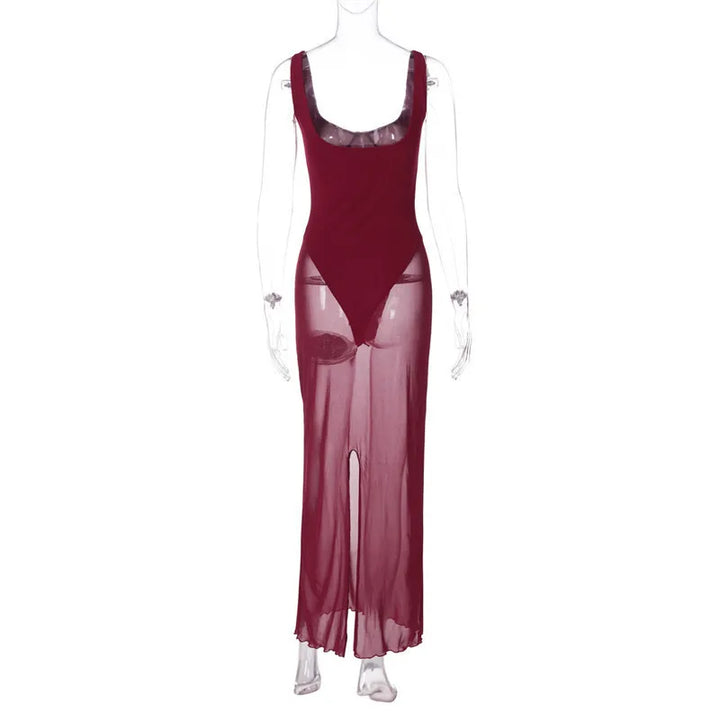 Maxi dress with bodysuit and chiffon design - Kai