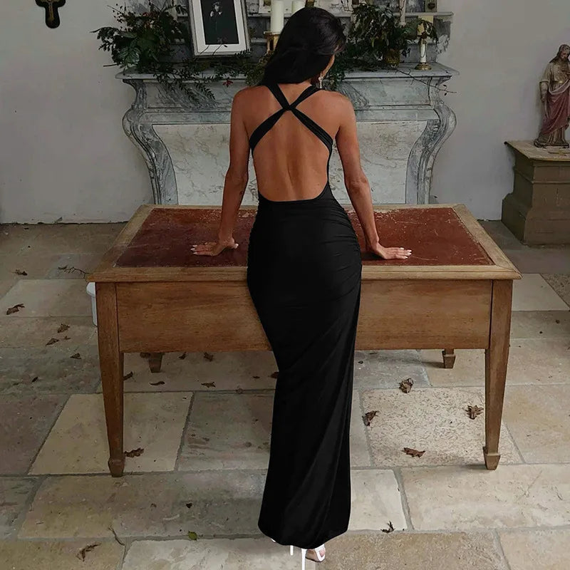 Maxi Open Back Dress with Buckle Detail on Straps - Grace