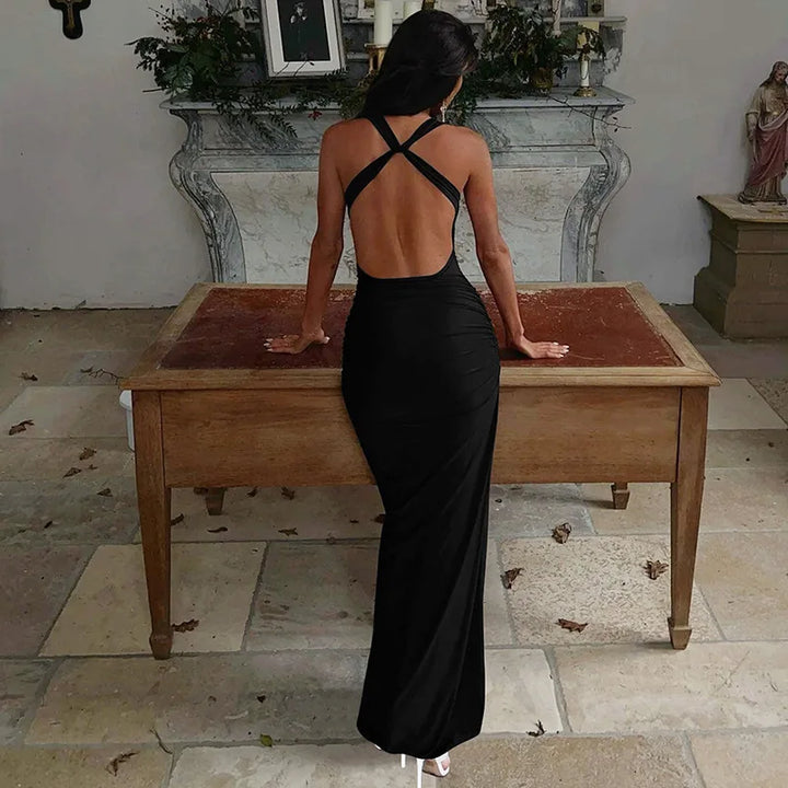 Maxi Open Back Dress with Buckle Detail on Straps - Grace