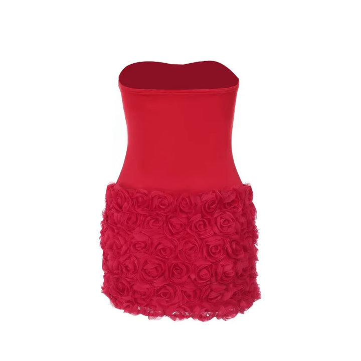 Strapless mini dress with corset design and 3D floral skirt - Loretta