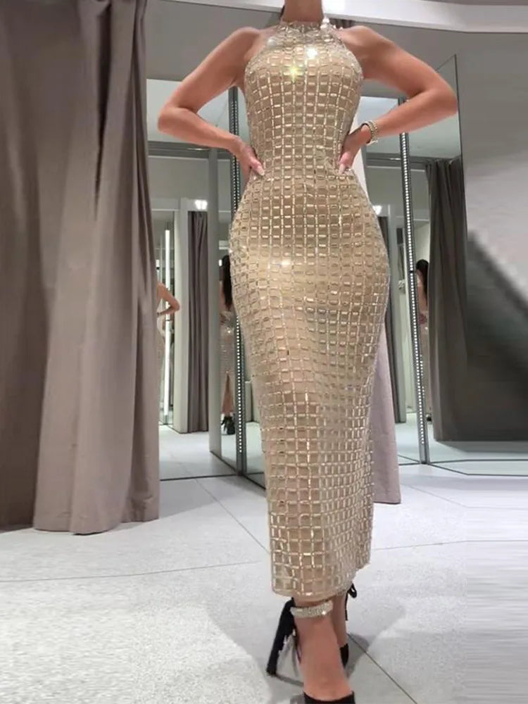 Strapless top / mini skirt / maxi dress / maxi dress with sparkling sequins design