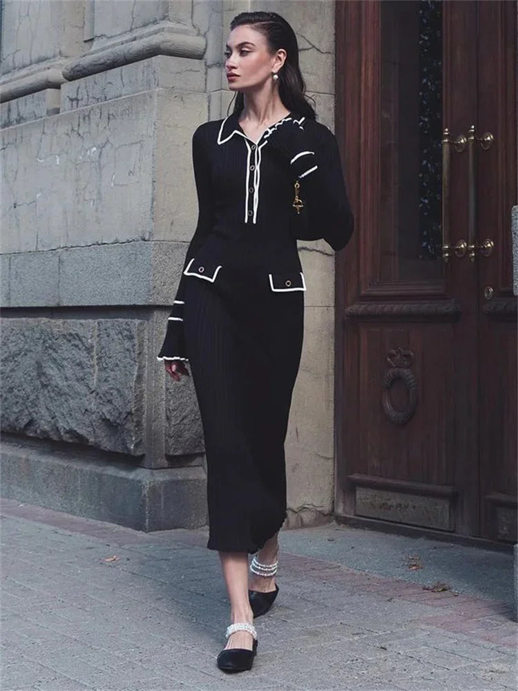 Knitted Maxi/Mini Dress with European Design - Marceline