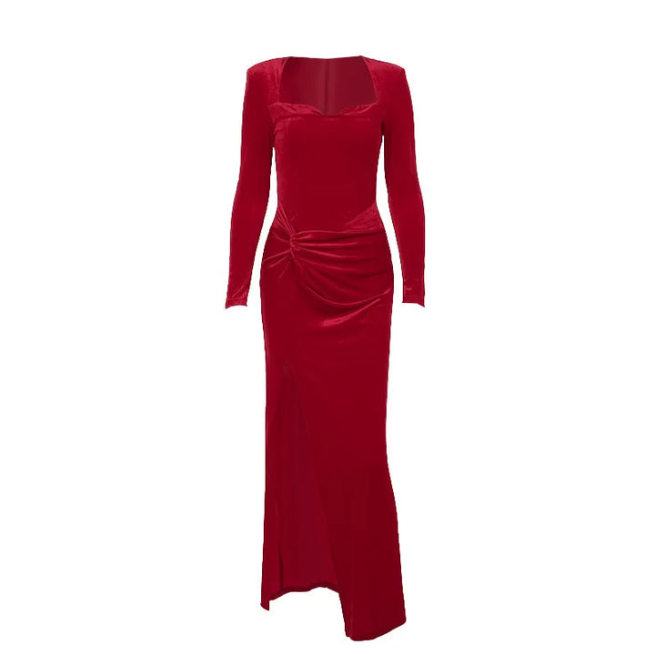 Velvet Maxi Dress with Slit Design - Prague