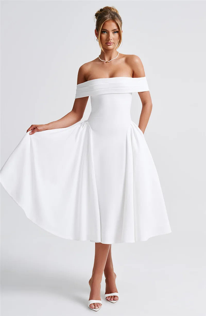 Off-Shoulder A-Line Midi Dress - Inbal