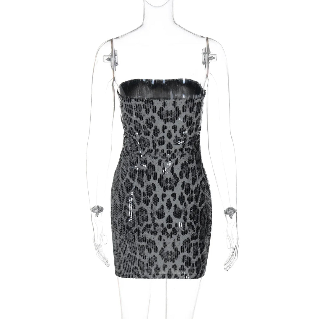 Strapless Sequin Leopard Print Mini Dress - Veronica