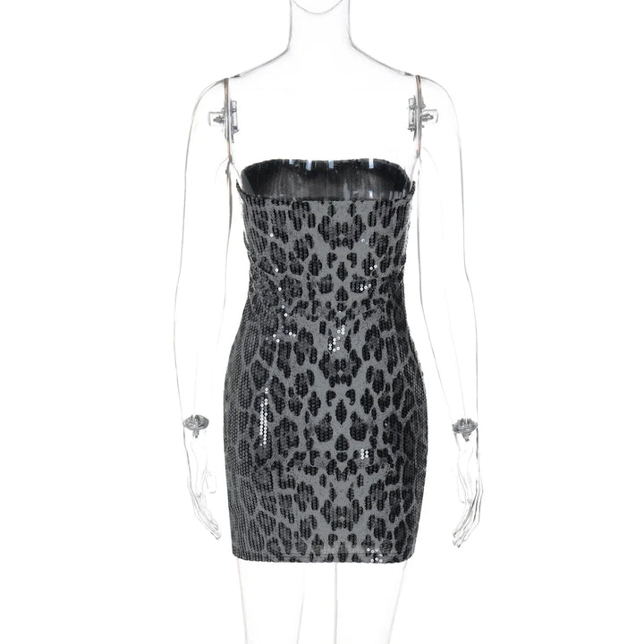 Strapless Sequin Leopard Print Mini Dress - Veronica