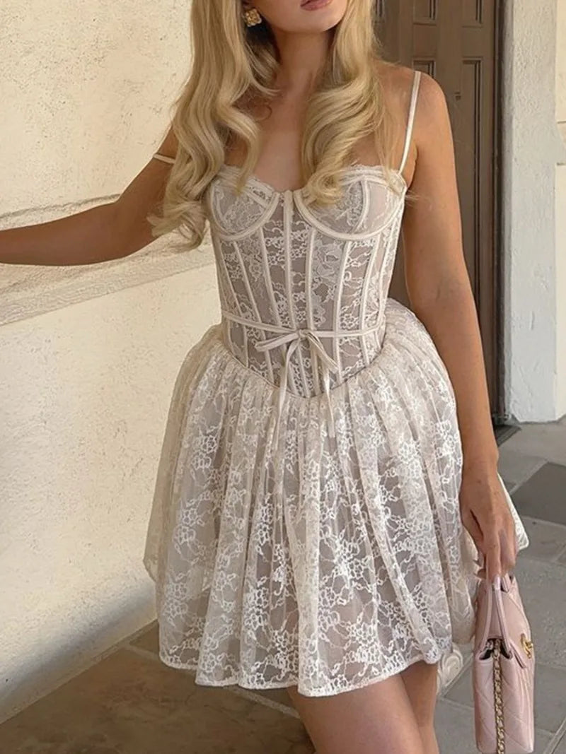 Mini Lace A-Line Dress with Corset Design - Milan