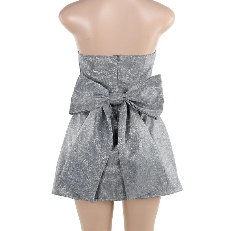 Strapless mini dress with glitter and bow decoration on the back - DIVA
