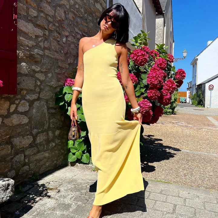 One-Shoulder Knitted Maxi Dress - Florin