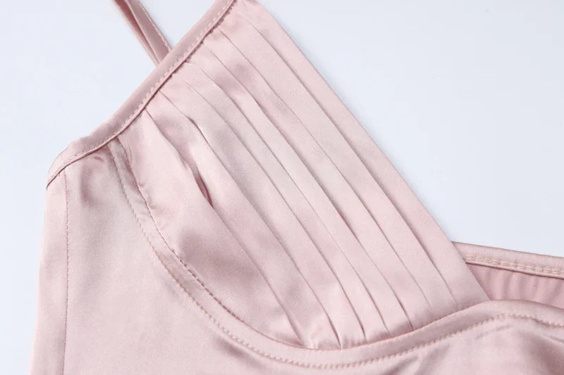 Asymmetric Satin Mini Dress with Chest Ruching - Sean