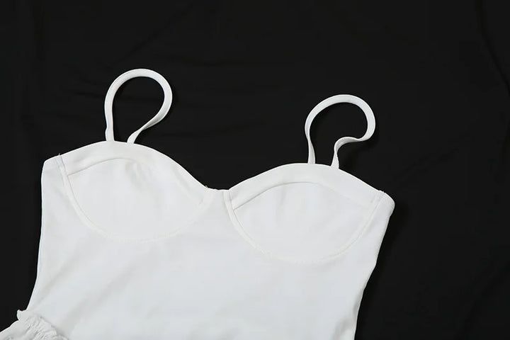 A-Line Mini Dress with Spaghetti Straps and Leaf and Flower Embroidery - Shila