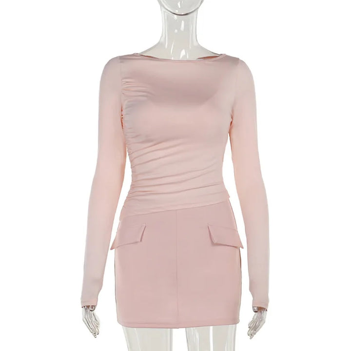 Three-Piece Set: Mini Skirt, Shirt, and Fitted Corset with Pocket Detail - Pearl