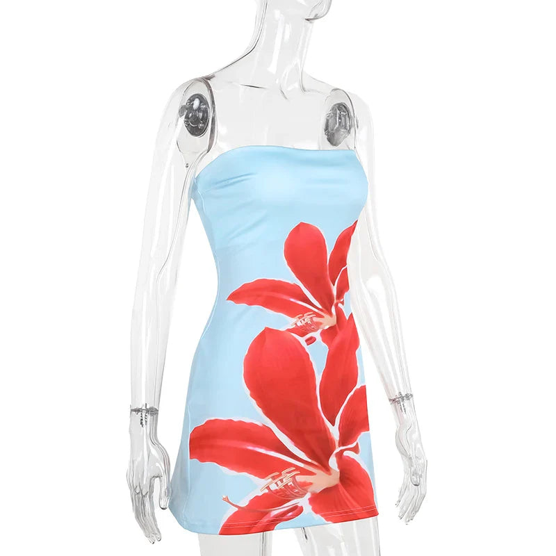 Strapless mini dress with floral print detail - Shay Lee