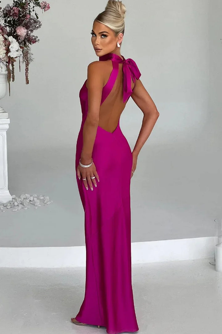 Maxi Satin Collar Dress with Slit Detail - Amari
