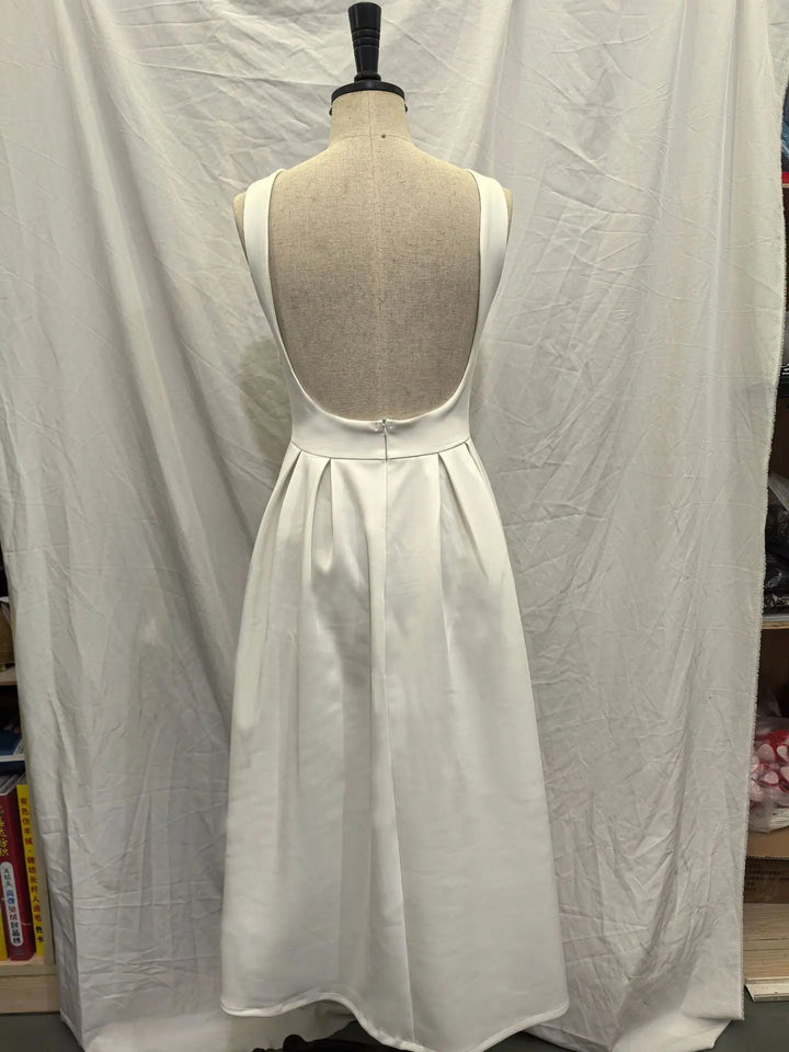 Classic midi A-line dress with open back - Alaya