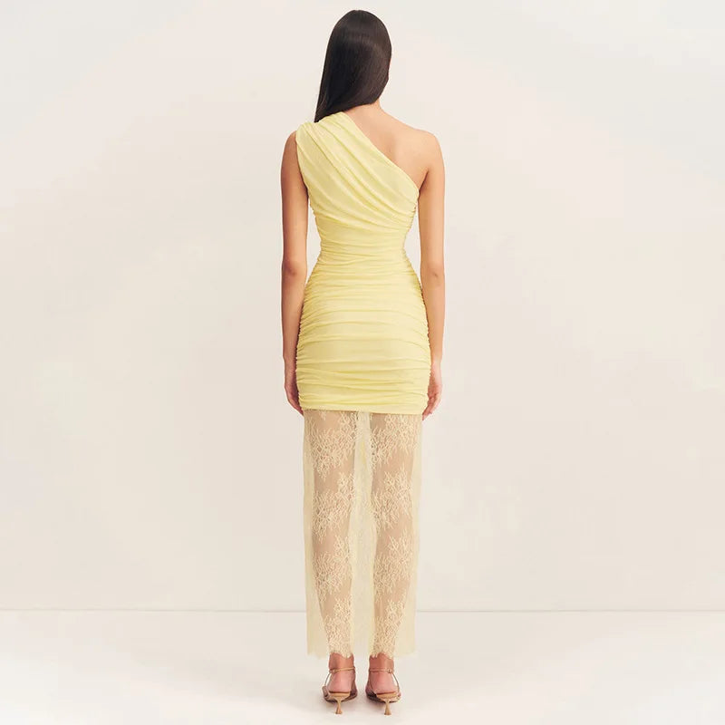 Maxi dress with ruching and lace design - Ameriza