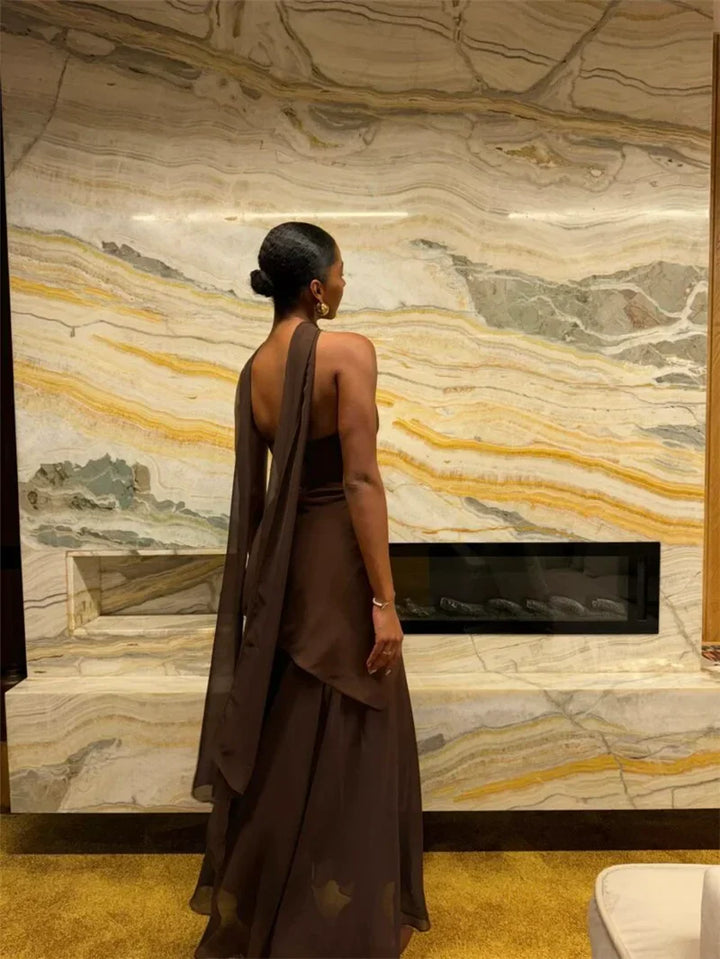 Strapless Maxi Dress with Chiffon Bottom, Slit Design, and Matching Scarf Detail - Princess
