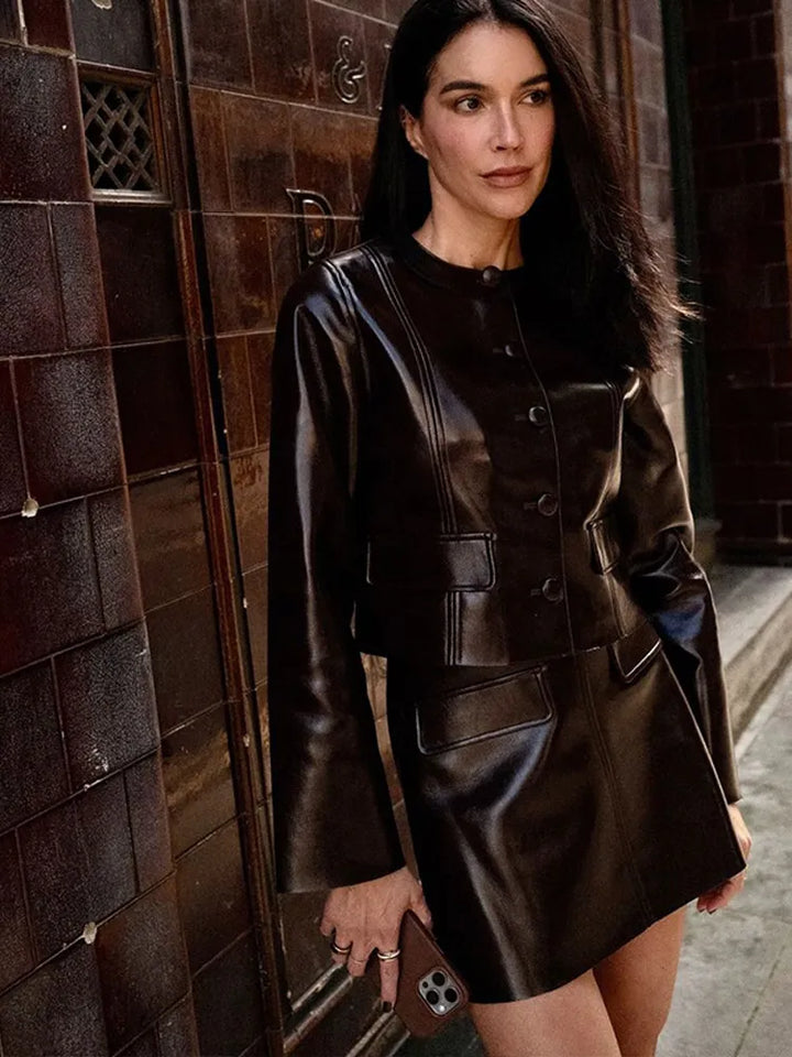 Two-piece set: mini skirt and leather blazer - Blake