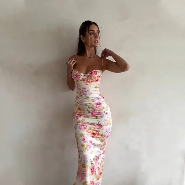 שמלת מקסי סאטן פרחונית - ליה