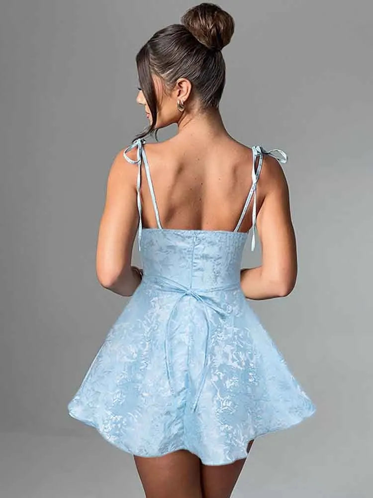 A-line mini dress with tie straps and floral embroidery detail - Marisol