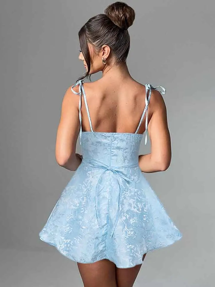 A-line mini dress with tie straps and floral embroidery detail - Marisol