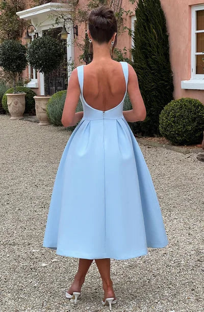 Classic midi A-line dress with open back - Alaya