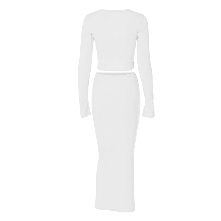 Knitted two-piece set: button-up shirt and fitted maxi skirt - MARIEL