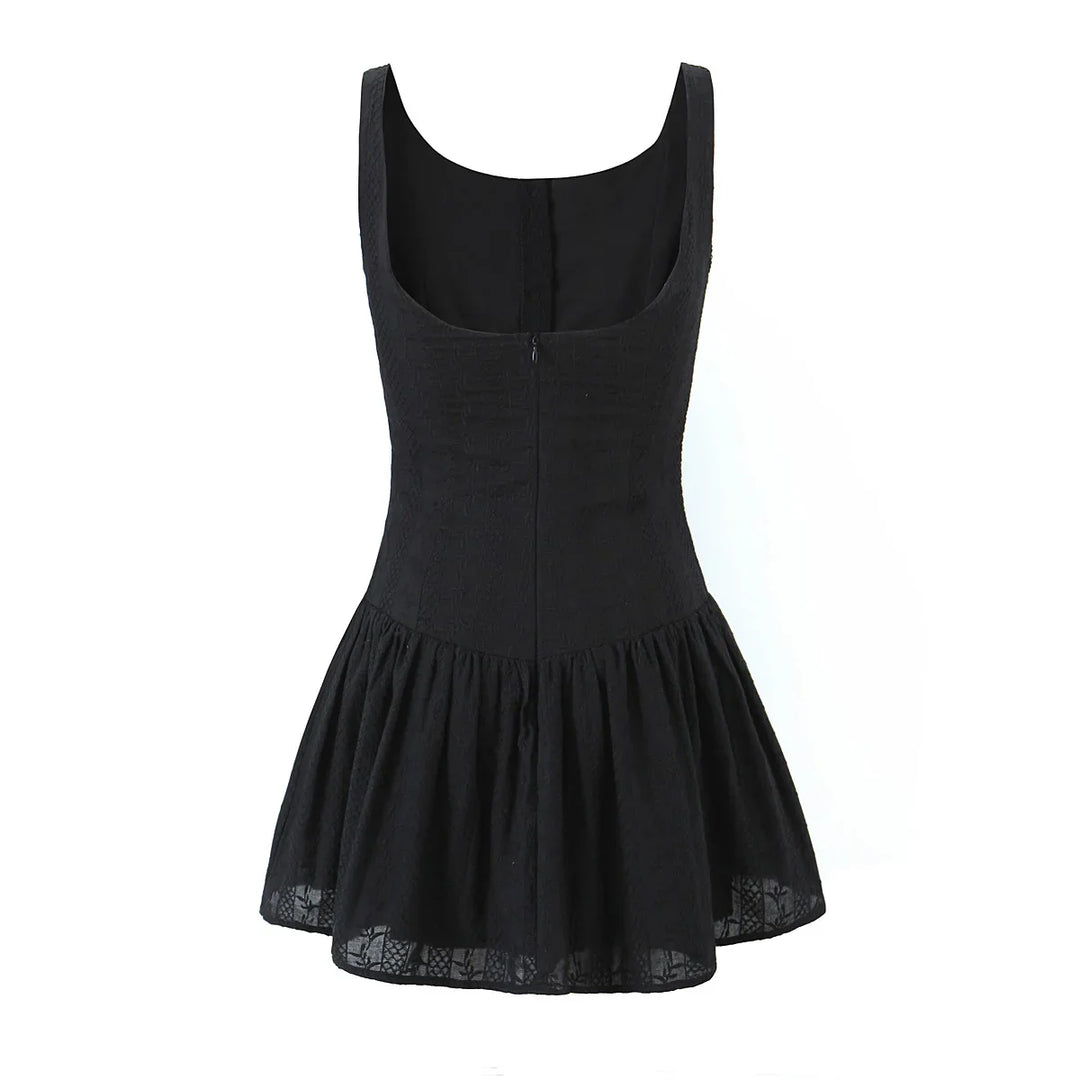Mini Dress with Embroidery and Button Detail - Shaked