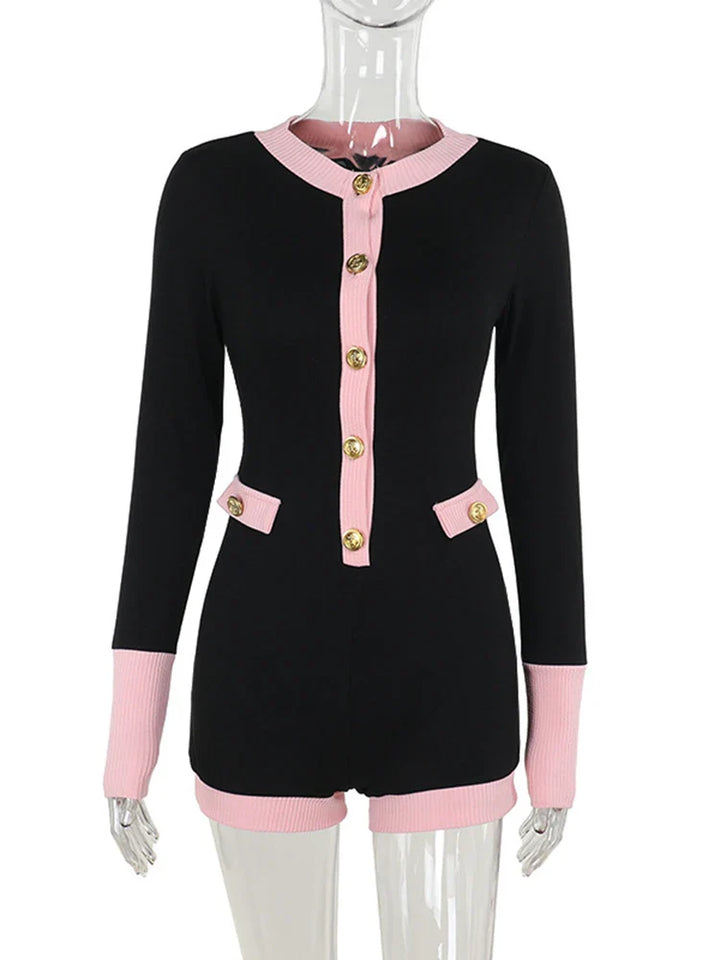 Short Knitted Tailored Jumpsuit with Button Detail - Hattie